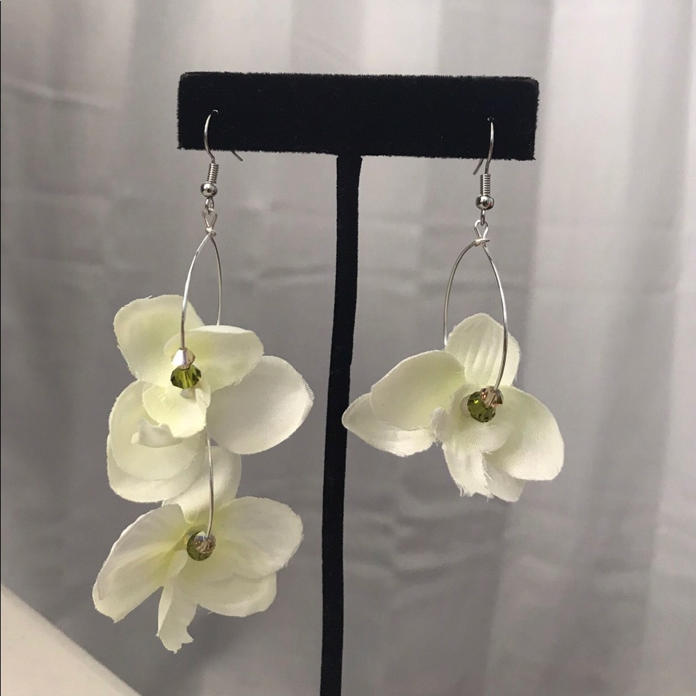 White Small Orchid Asymmetrical Earrings